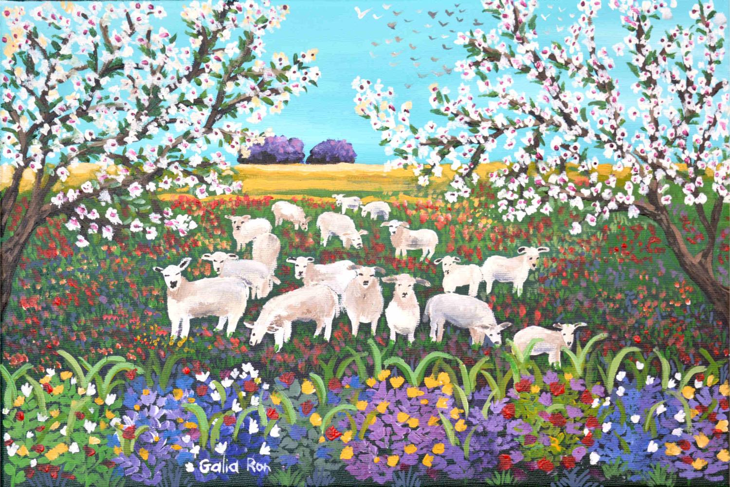 Sheep and Almond Trees-SOLD