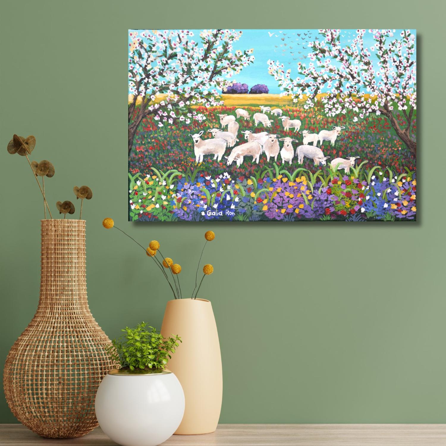 Sheep and Almond Trees-SOLD - Image 3