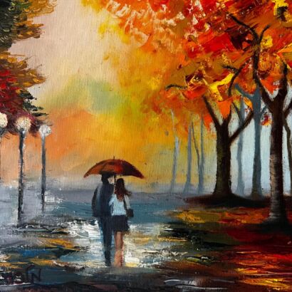 A couple on the boulevard in winter