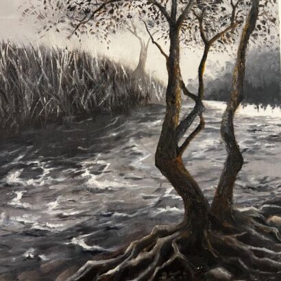 black and white river