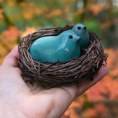 Mother bird and fledgling in a nest