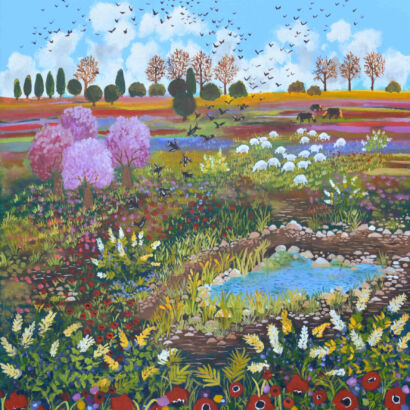 Anemones and sheep in the meadow