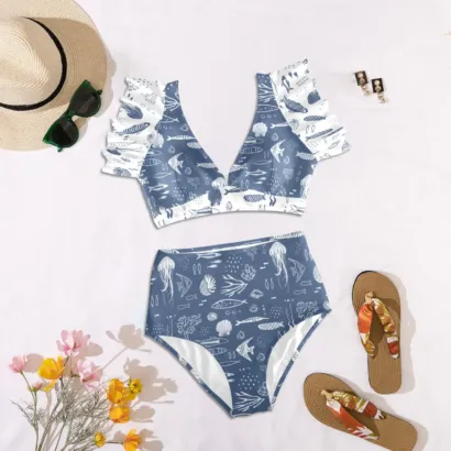 Blue and White Sea Creatures Swimsuit